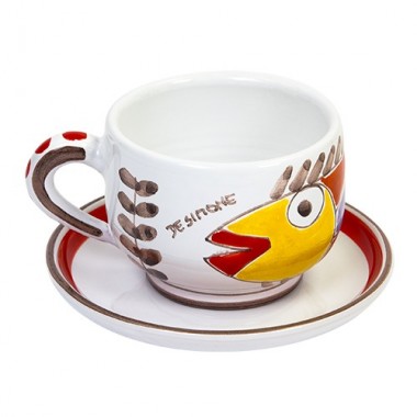 Cappuccino Cup with Saucer fish folk de simone pottery TZ68FK Cappuccino Cup with Saucer fish folk de simone pottery TZ68FK